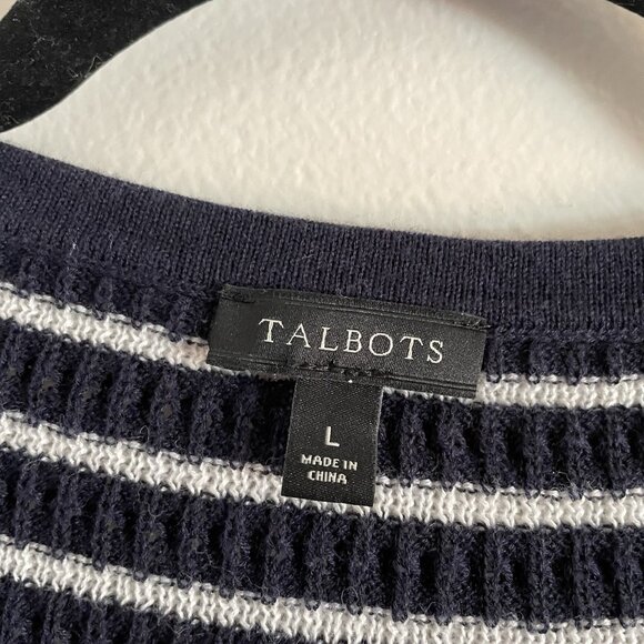 Talbots Women L Navy Blue White Striped Knit Nautical Lace Up Sweater Poncho - Picture 7 of 9